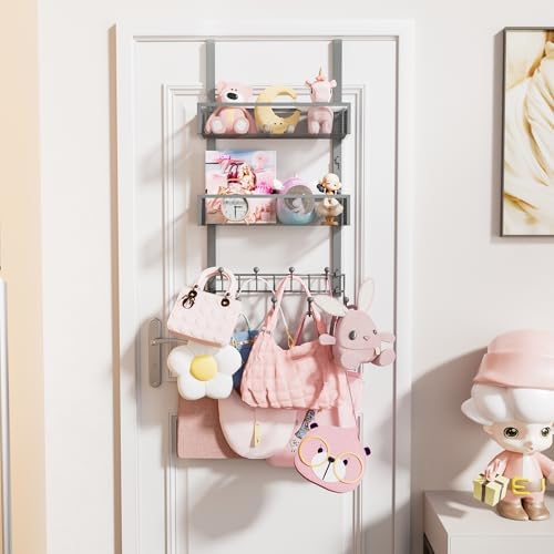 HapiRm Over The Door Hanger with Coat Hooks and 2 Baskets, Rustproof & Waterproof Over The Door Hooks, Storage Organizer for Hats, Bathroom, Kitchen, Bedroom - Grey - Image 6