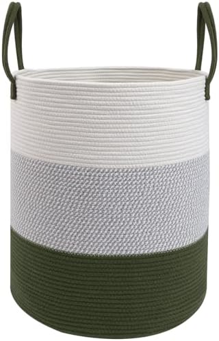 70L Woven Laundry Basket,Large Clothes Hamper with Handles-Green by HZFTJOY