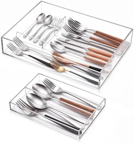 2 Layer Acrylic Deep Kitchen Utensil Drawer Organizer for Flatware Utensils by Briwooody