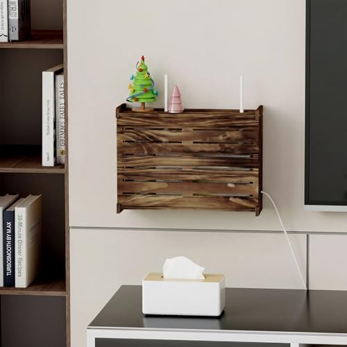 Wooden WiFi Router Storage Box Hider Shelf, Decorative Projector Box Hider Rack Countertop, for Cable, Modem, Internet, Router Power Cover Storage Organizer Cabinet Wall Mounted, Brown - Image 6
