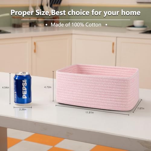 OIASKET 4 Pack Small Storage Shelf Baskets for Organizing, Mini Woven Rope Storage Bins for Towels, Cute Decorative Closet Organizer，Baby Nursery, Gift Empty Baskets -11.81''Lx7.87''Wx4.72''H-Pink - Image 3