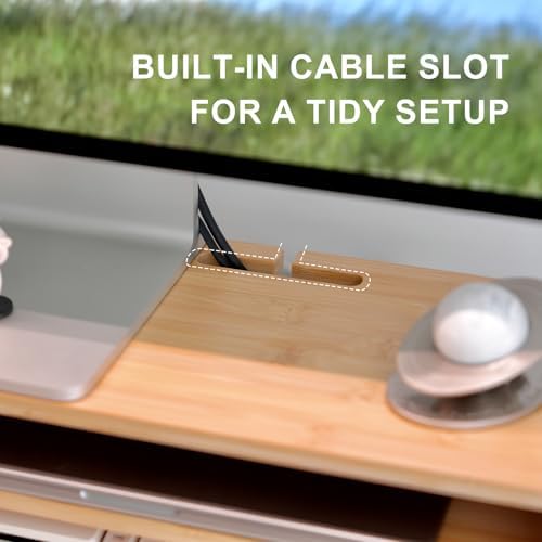 Bamboo Monitor Stand Riser with Drawer - Image 5