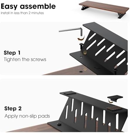 Fenge Monitor Stand Riser, Wooden & Metal Desk Shelf Organizer, Brown - Image 4