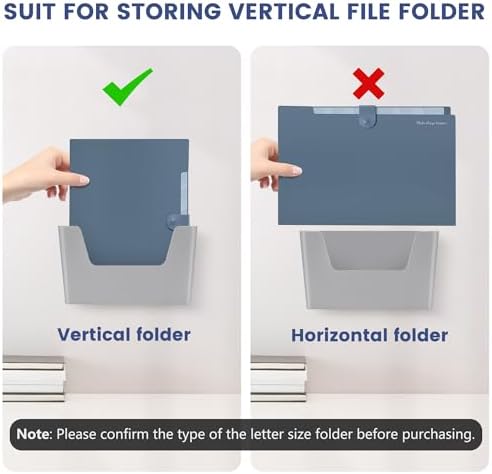 JOMOLA No Drilling File Holder 5 Pack Mail Organizer Wall Mount File Organizer Holder Office Wall Hanging Files Magazines Organizer Plastic Door Mount Wall Pocket with Adhesive Pad, Grey Color - Image 7
