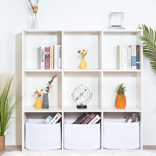 MINTWOOD Design 3-Pack Decorative Woven Storage Baskets for Shelves, Cube Bin Box for Organizing Books, Shoes, Dog Toys, Pantry Closet and Living Room Organizer, Full White - Image 5