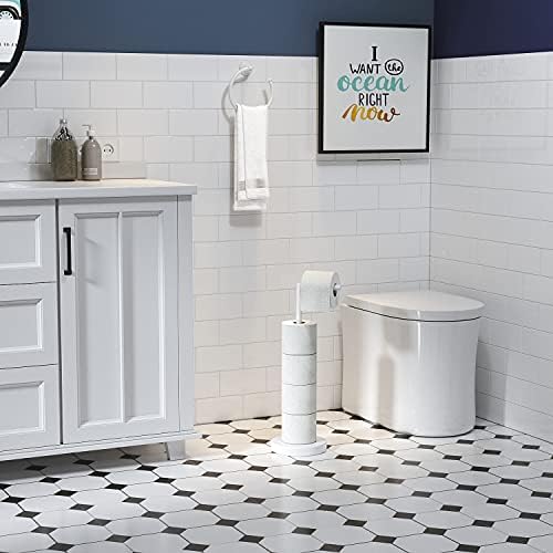 MARMOLUX ACC Free Standing Toilet Paper Holder Stand with Storage for 4 Rolls of Toilet Tissue for Bathroom, Stainless Steel Luxury Modern White Finished 1pc - Image 2