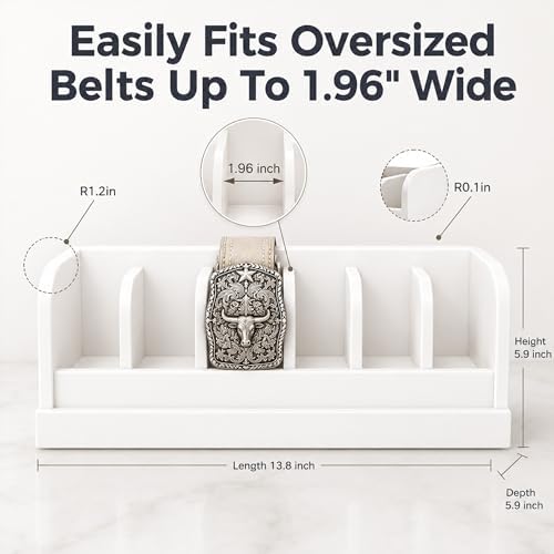 MinBoo Bamboo Belt Rack, 6-Compartment Belt Organizer and Displayer for Closet and Drawer, Men and Women (White) - Image 3