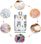 Qtip Holder Dispenser for Cotton Ball, Cotton Swab, Cotton Round Pads Clear Plastic Apothecary Blue Orange Owls Jar Set for Bathroom Canister Storage Organization, Vanity Makeup Organizer - Image 4