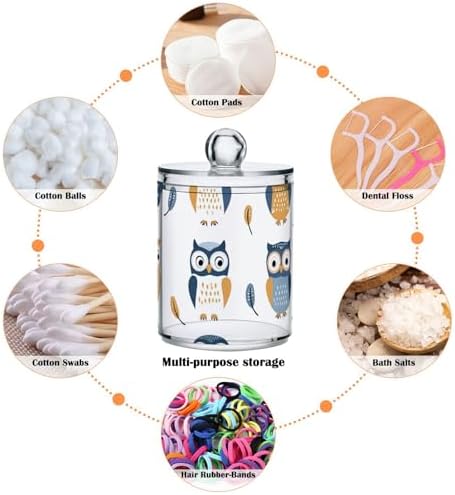 Qtip Holder Dispenser for Cotton Ball, Cotton Swab, Cotton Round Pads Clear Plastic Apothecary Blue Orange Owls Jar Set for Bathroom Canister Storage Organization, Vanity Makeup Organizer - Image 4
