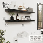 Solid Wood Floating Shelves for Wall 36 Inches Long, Black Wooden Shelf - Image 3