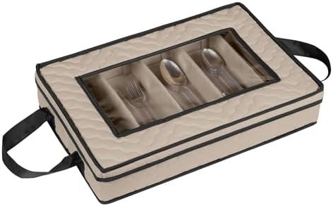 Flatware Storage Case 5 Compartments Silverware Container Box, Brown - Image 7