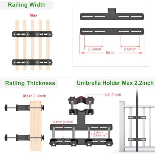 Dolibest Heavy Duty Patio Umbrella Holder - Steel Outdoor Umbrella Mount, Fully Welded for Stability, Adjustable Fit for Various Umbrella Sizes, Wide Railing Compatibility, Space-Saving Design, 2 Pack - Image 2