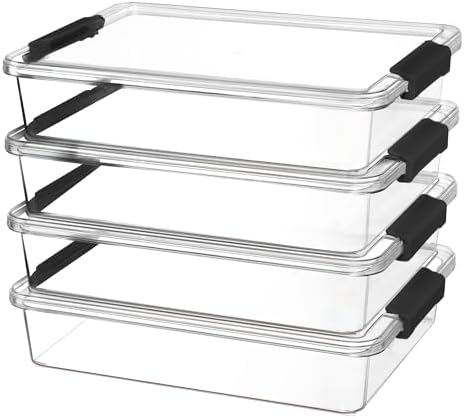 Vtopmart 4 Pack 6 Qt Plastic Storage Bins with Lids, Sensory Bins, Black by Vtopmart