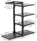 4-Tier Pot and Pan Organizer Rack, Adjustable Kitchen Cabinet Storage with Hooks, Black Metal, Space-Saving Cookware Holder - Image 3