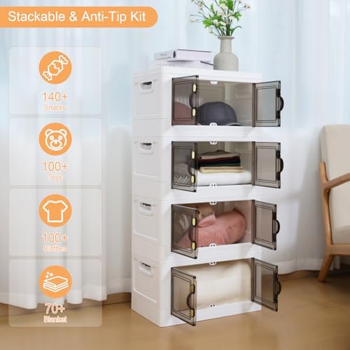 MOONEDGE 140QT Stackable Plastic Storage Bins, 4-Tier Foldable Cabinet - Image 2