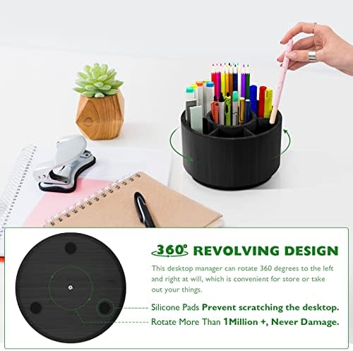 Bamboo Rotating Pencil Holder for Desk, Desk Organizer with 7 Compartments - Image 6