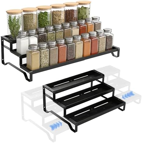 Expandable Spice Rack Organizer for Cabinet 3 Tier Spicy Shelf Black 1Pack by SANKEUHomeStorage