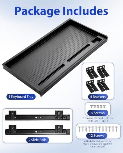 jojofuny Under Desk Keyboard Tray, Slide-Out Drawer with Pen Organizer - Image 5