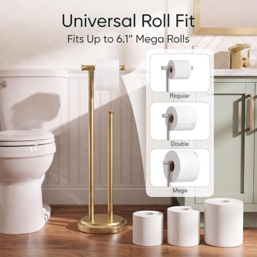Hoimpro Toilet Paper Holder Stand Bathroom Free Standing Brushed Gold - Image 7