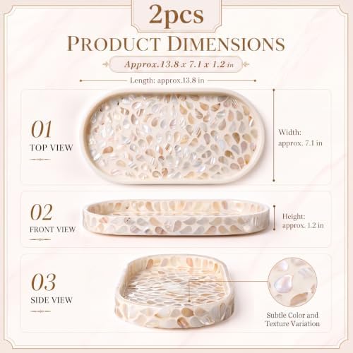 2 Pcs Capiz Shell Decorative Tray Mother of Pearl Tray,Oval - Image 2
