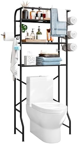 Over The Toilet Storage Shelf 3 Tier Bathroom Organizer Black by Dazioter