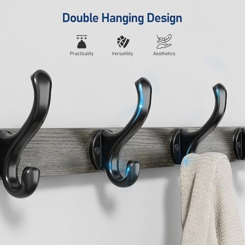 Tatub 20" Rustic Coat Rack Wall Mount with Shelf, Wall Hooks with Shelf, Heavy Duty Entryway Organizer Hangers for Hanging, Hat, Bag, Jacket for Bathroom, Living Room, Bedroom, Ebony - Image 3