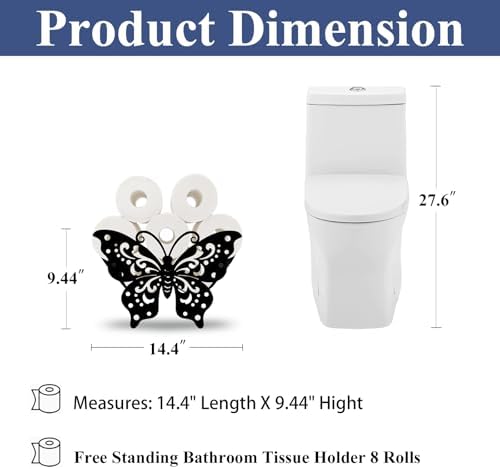 Cute Butterfly Toilet Tissue Holder,Animal Paper Holders,Decorative Metal Papers Holder,Funny Toilet Animal Storage for Bathrooms,Bathroom Paper Organizer for Extra 8 Rolls Free Standing Art Decor - Image 2