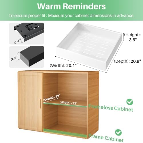 2Pack Pull out Cabinet Organizer, 21"Deep, 20"Wide Full-extension Heavy Duty Slide out Drawers Fixed with Adhesive Nano, Roll Out Shelves Sliding Cabinet for Kitchen,Bathroom,Pantry,Under Sink(White) - Image 2
