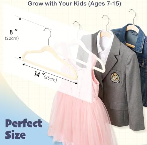 HOUSE DAY 14 Inch Kids Velvet Hangers 50 Pack, Durable Big Kid Hanger Beige - Image 3