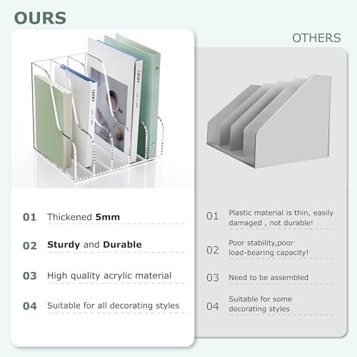 SANRUI Acrylic Desk Organizers, Clear Magazine File Holder, 5 Vertical Compartments A4 Folder Binder Holders Sorter, Office Desktop Workspace Organization Storage Rack for Office Home School - Image 7