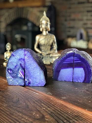 AMOYSTONE Purple Agate Bookends, Sturdy Crystal Book Ends for Study Shelf - Image 7