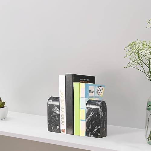 Koville Moroccan Natural Marble Bookends for Shelves, Decorative Book Ends, 7lbs Heavy-Duty Marble Book Holders, Bookshelf Apartment Decor for Normal Books/CD/Video Games(Black Fossil) - Image 4