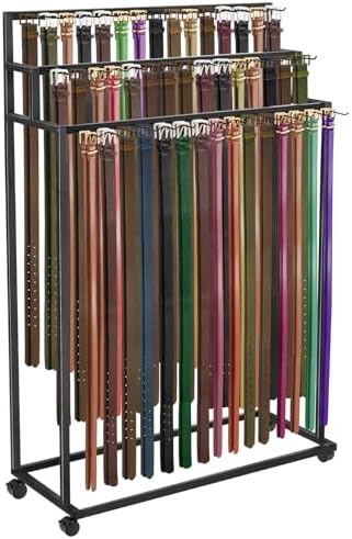 Yaocom Floor Mounted Belt Hanger, Metal Men Closet Display Stand Organizer with Wheels, Ties Scarf Rack Shawls Purse Shelf Storage Holder for Clothing Bedroom Store, 150 x 100 x 40 cm by Yaocom