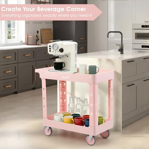 ELAFROS 2-Tier Rolling Storage Cart, 34 x 17 in, Sakura Pink - Image 5