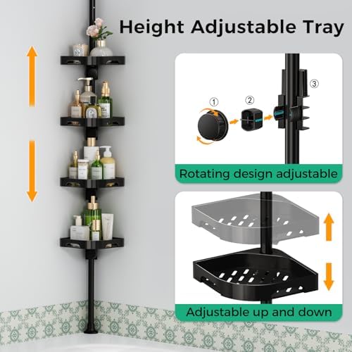 shuang qing 4-Tier Corner Shower Caddy Tension Pole Organizer, Black - Image 4