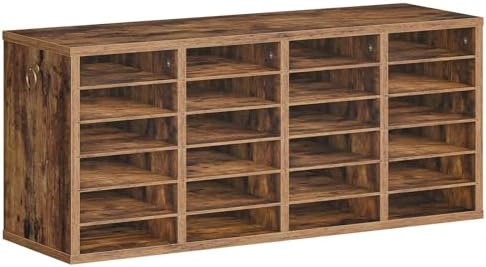 HOOBRO Literature Organizers, 24 Compartments Office Mailbox with Adjustable Shelves, Wood Countertop Literature Sorter for Office, Home, Classroom, Mailrooms Organization Rustic Brown FG64WF01 by HOOBRO