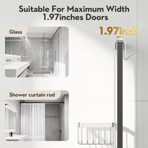 Over the Door Shower Caddy Hanging With Double Soap Holder Never Rust Aluminum Shower Shelf With 4 Hooks Hanging Bathroom Organizer No Drilling Shelves for Bathroom Storage Silver - Image 6