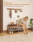 Shoe Rack Bench with Hidden Storage, 2‑Tier Solid Rubberwood Entryway Bench - Image 5