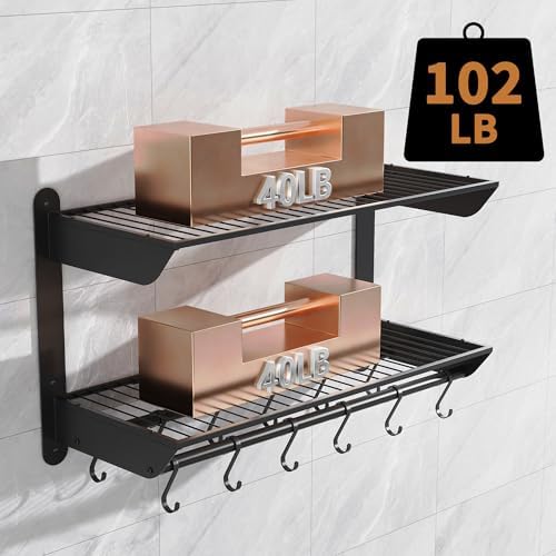 YIGII Wall Mounted Pot Rack 30 Inch, 2-Tier Kitchen Storage Shelf - Image 3