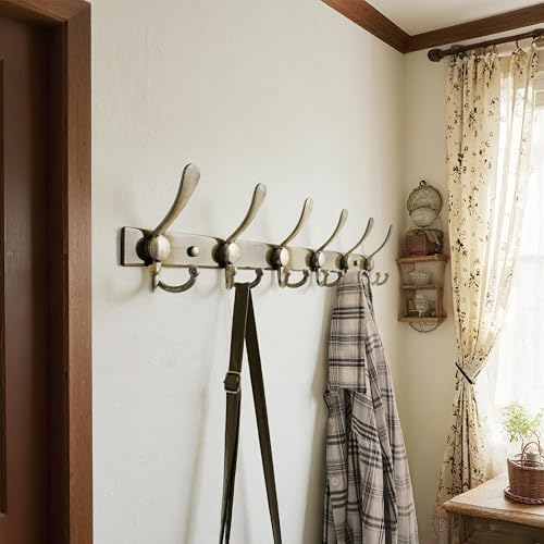 Dseap Coat Rack Wall Mount 24 Inch, Heavy Duty 12-Gauge Base vs Flimsy 1mm, Double-Thick Solid Anti-Snap Hooks, Stainless Steel 6-Hook Hanger for Clothes Hat Closet Entryway, Bronze, Pack of 2 - Image 4