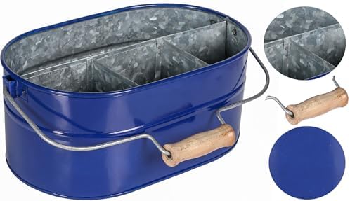 Alpha Living Home 4 -Section Galvanized Utensil Silverware Caddy - Farmhouse Organizer with 4 Compartments and Wooden Handle - Versatile Storage for Kitchen, Outdoor & Party Essentials (Blue) - Image 6