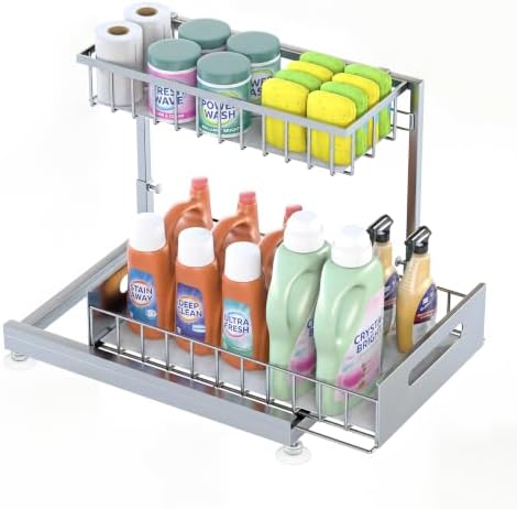 Saydear L-Shaped Under Sink Organizer, 2-Tier Pull-out Cabinet Rack 1-Pack by Saydear