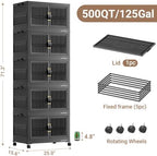 BROVIEW 500Qt Stackable Storage Bins with Lid, Extra Large Closet Organizer Collapsible Drawer Boxes with Wheels, Folding Plastic Cabinet Containers for Home Kitchen Room Organization, 5Pack Black - Image 2
