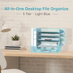 Desk Organizer with 5 Tier File Holder and Sliding Drawer Pen Holder Black - Image 2