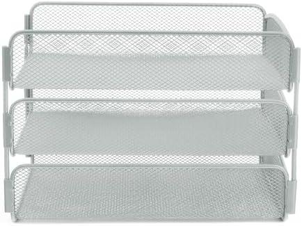 Safco Onyx Desktop Organizer, 3-Tier Paper Tray, Durable Steel Mesh Construction,Silver - Image 3