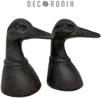 Decorative Distressed Cast Metal Duck Head Bookends - Heavy Duty Book Stopper for Shelves, Cute Novelty Book Holder - Rustic Vintage Home Office Organizer Set of 2 - Image 2