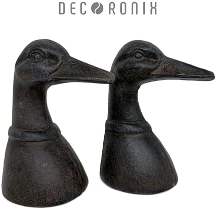 Decorative Distressed Cast Metal Duck Head Bookends - Heavy Duty Book Stopper for Shelves, Cute Novelty Book Holder - Rustic Vintage Home Office Organizer Set of 2 - Image 2