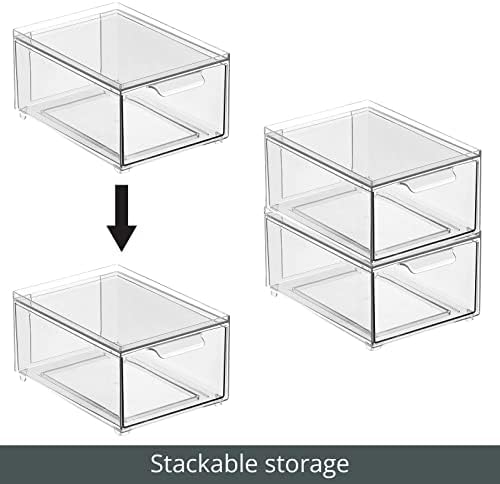 mDesign Stackable Storage Containers Box with 2 Pull-Out Drawers - Stacking Plastic Drawer Bins for Closet Organization, Linen, Coat, Bedroom or Entryway Closets - Lumiere Collection - 2 Pack - Clear - Image 5