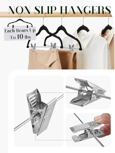Cozymood Velvet Skirt Hangers 24 Packs Velvet Hangers with Clips - Black - Image 6