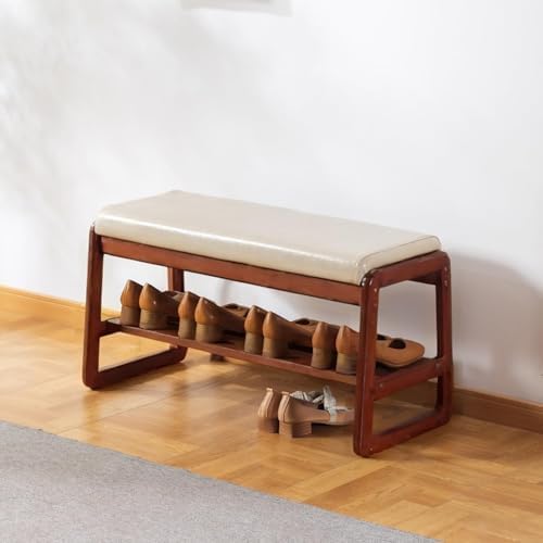 SOBIBO Solid Wood Shoe Bench, 2-Tier Wooden Entryway Bench, Modern Shoe Rack with Faux Leather Cushion for Hallway, Living Room (Gray, 31.5'') by SOBIBO